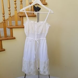 RACHEL Rachel Roy White Cotton Sling Smocking Lace Up Dress Size S